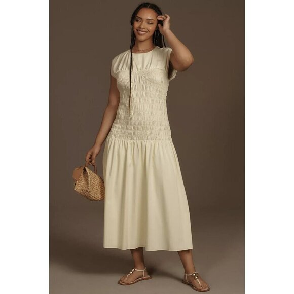 NWT Anthropologie Mare Mare Sleeveless Smocked Dress XL Yellow Maxi Vacation - Picture 1 of 8